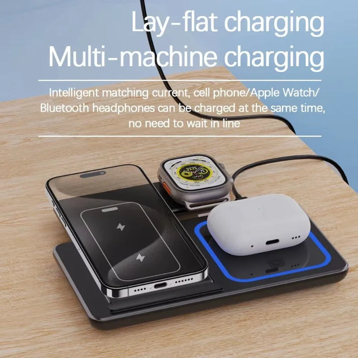 100W 3 in 1 Wireless Charger Holder for Iphone 16 15 14 13 12 Apple Watch S10/9/8 Airpods 4 Pro 2 Foldable Fast Charging Station
