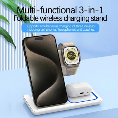 100W 3 in 1 Wireless Charger Holder for Iphone 16 15 14 13 12 Apple Watch S10/9/8 Airpods 4 Pro 2 Foldable Fast Charging Station